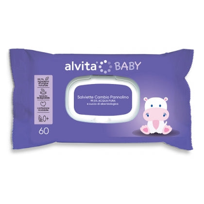 Alvita Baby Pure Water Salviette Cambio Pannolino 60 Pezzi